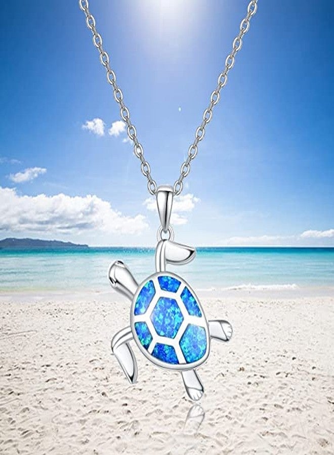 LRGKMCWTOB Small Turtle Pendant Statement Necklace Health and Longevity 925 Sterling Silver Created Opal Sea Turtle Pendant Necklace Birthstone Jewelry Adjustable Christmas Gifts for Women (White) - Image 5